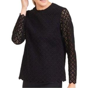 J McLaughlin Black Lissa Lace Crocket Top blouse Holiday Festive Lined xs